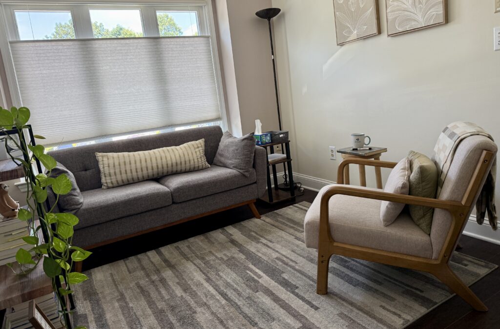 A calm therapy office representing what to expect at a first counseling appointment.